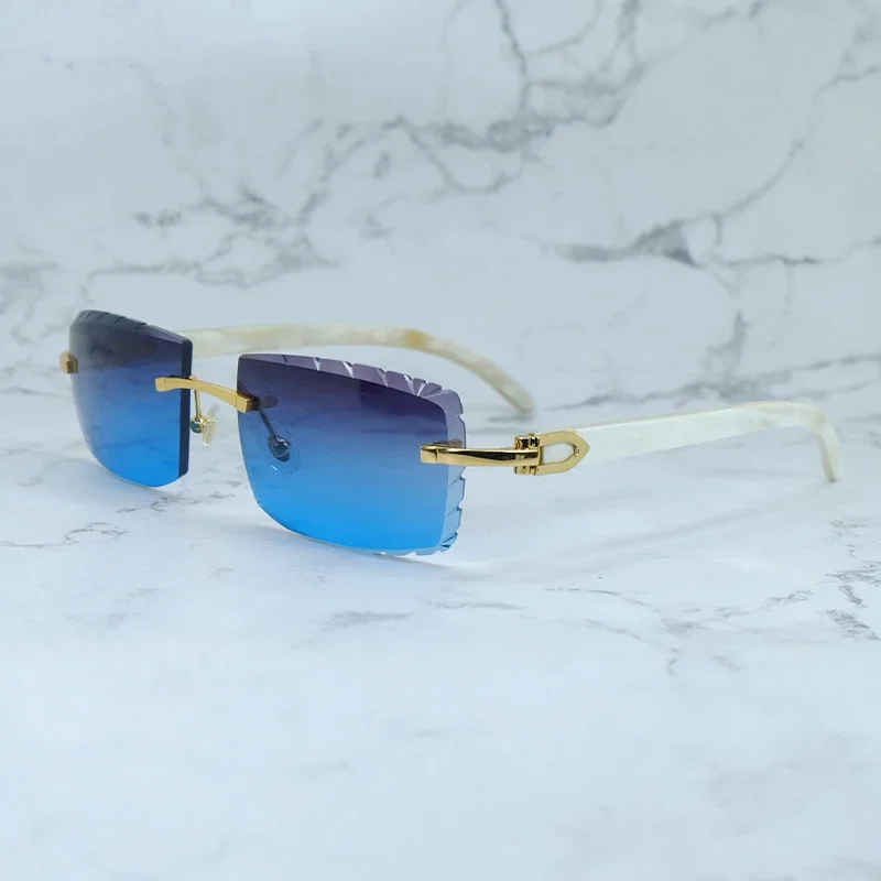 화이트 버팔로 경적 태양 안경 작은 다이아몬드 컷 선글라스 진짜 버팔로 경적 세련된 빈티지 카터 럭셔리 안경 골드 프레임