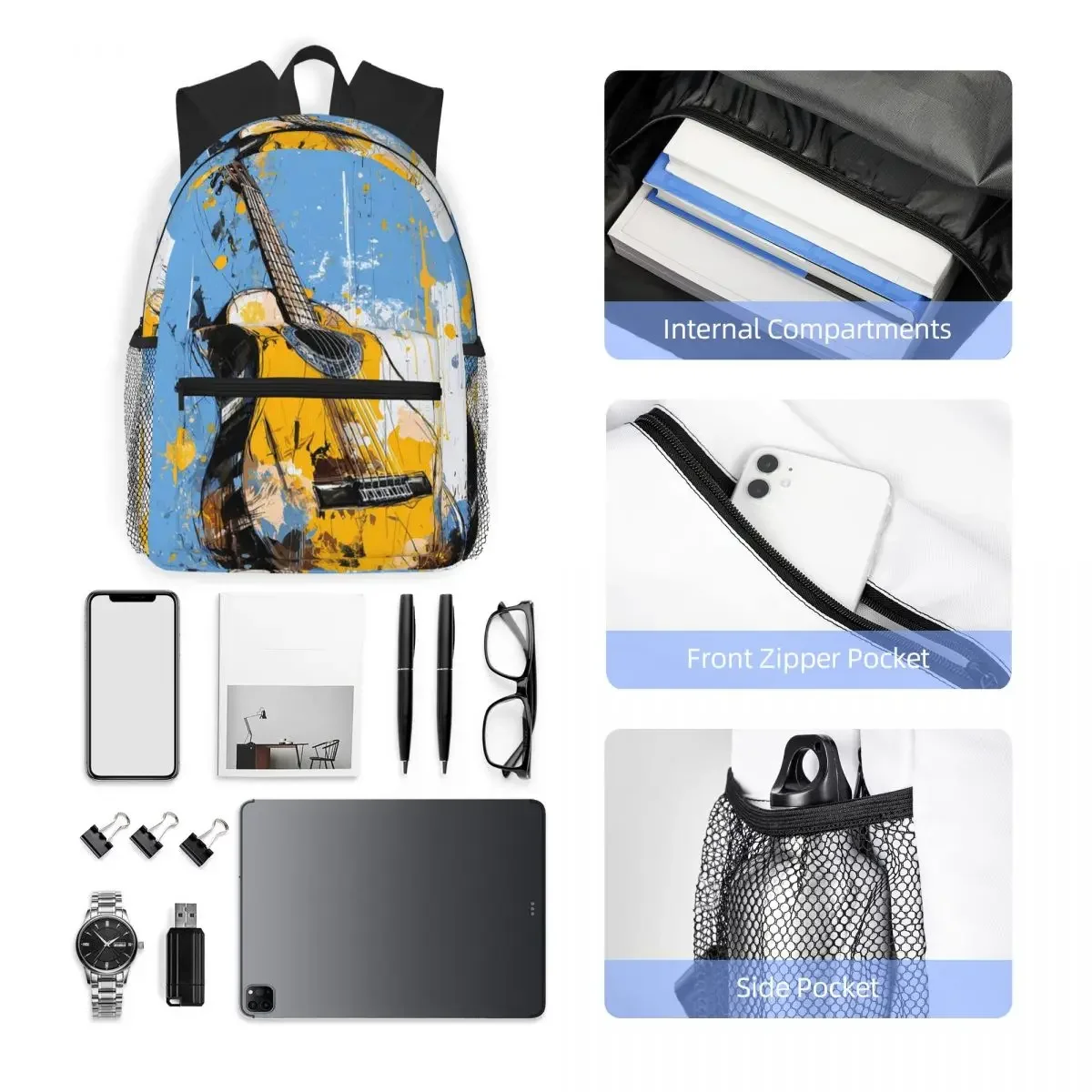 الكلاسيكية الغيتار رسم الفني حقيبة ظهر الطالب حقيبة مدرسية المشي لمسافات طويلة السفر Daypack للبنين بنات حقيبة الكتب حقائب الكتف