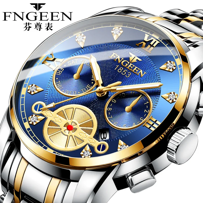 FNGEEN Men\'s Watches Top Luxury Brand Fashion Quartz Men Watch Waterproof Gold Steel Business Wristwatch Business Reloj Hombre