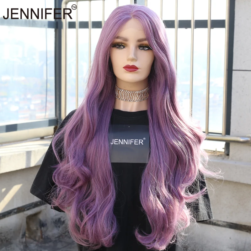 

Synthetic 28 Inch Long Straight/Wave Hair Lace Front Orange/Purple Color Wig Heat Resistant Fiber Wigs For Women