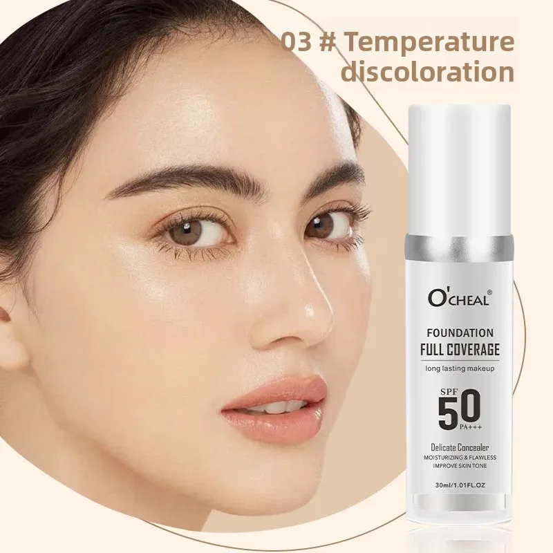 Temperature Changing Foundation Long Lasting Moisturizing High Coverage Concealer Brightens Skin Tone Makeup Cosmetics