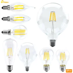4pcs/lot LED Bulb 220V C35 A60 G80 G95 G125 LED Lamp E14 E27 LED Filament Light 2W 4W 6W 8W Glass Ball Bombillas LED Edison Bulb