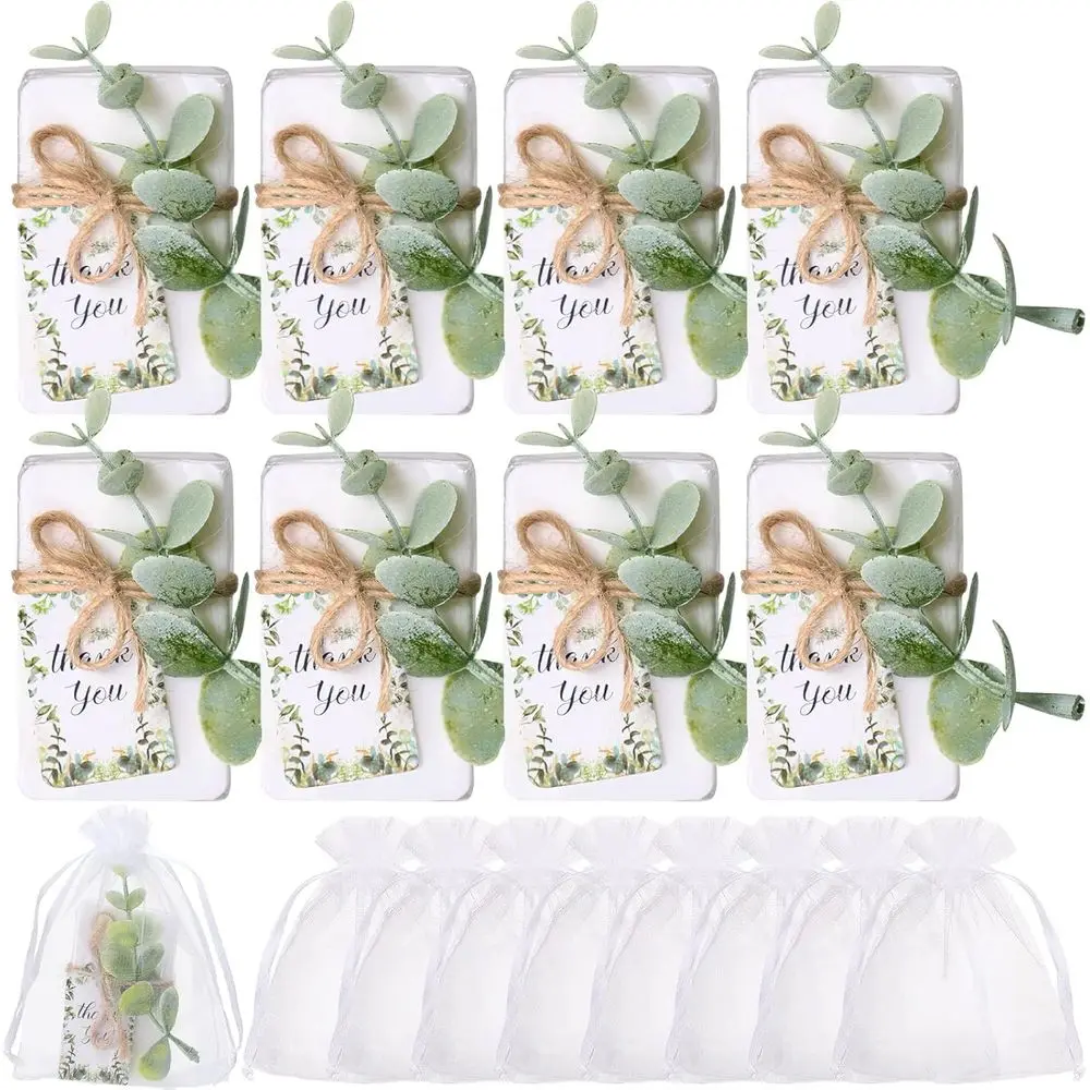 

Mini Eucalyptus Soaps for Baby Shower, Wedding, and Party Favors with Thank You Tags and Organza Bag, Perfect for Greenery-Theme