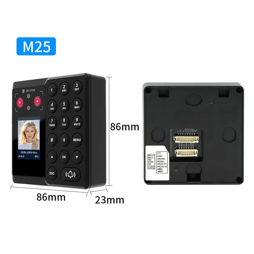 M25 Face Recognition Time Attendance Access Control Fingerprint+Palm Vein+RFID+PIN+Face Unlock Doorbell