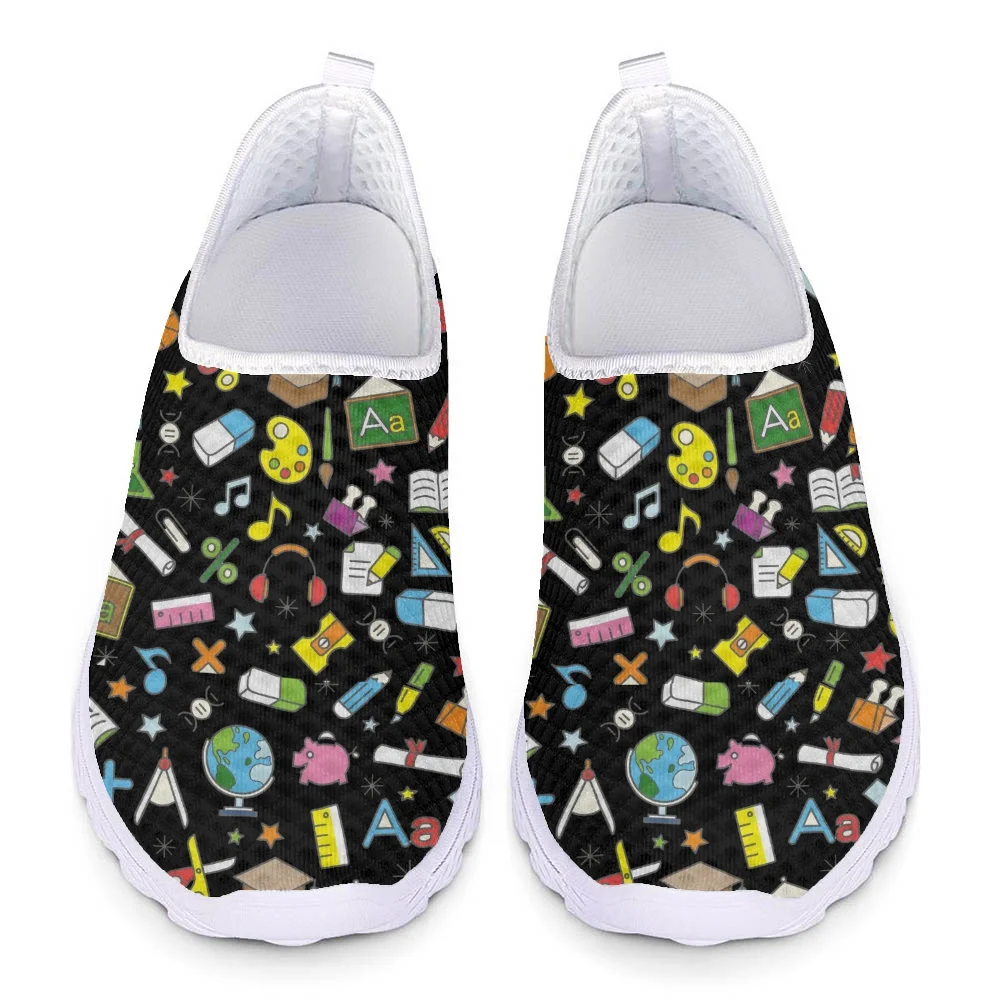 Stationery Print Light Loafers Womans Slip on Flats Large Size Shoes for Women Shoes 2023 Summer Mesh Sneaker Ladies Footwear