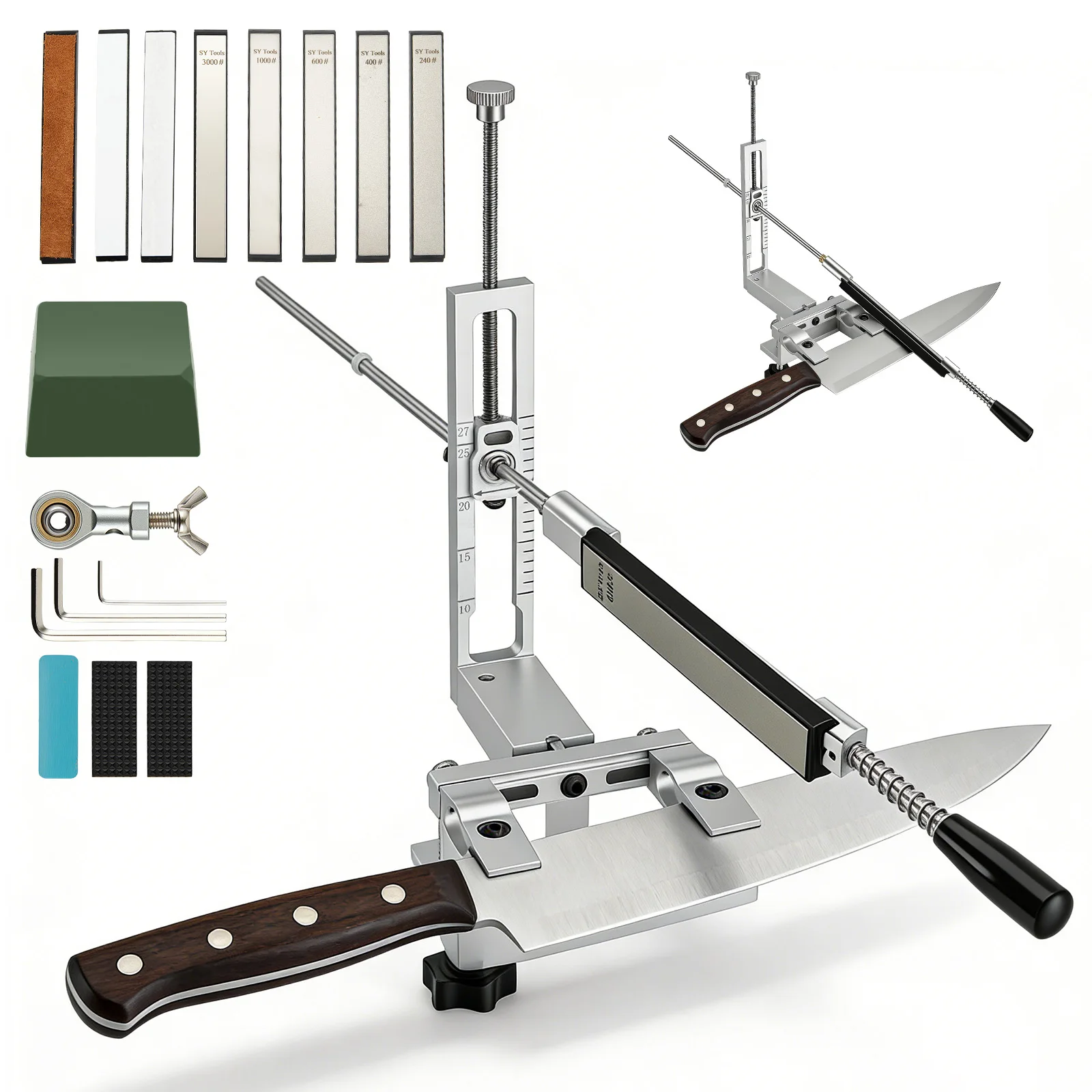 Professionelles Messerschärfsystem, 360 °   Doppelklemmsystem, Schnellspann-C-Klemme, 2-Wege-Winkelverstellung, Verstellbarer Messerhalter, Küchenmesser-Schärfsystem, 4 Diamanten, 2 Wasserdicht