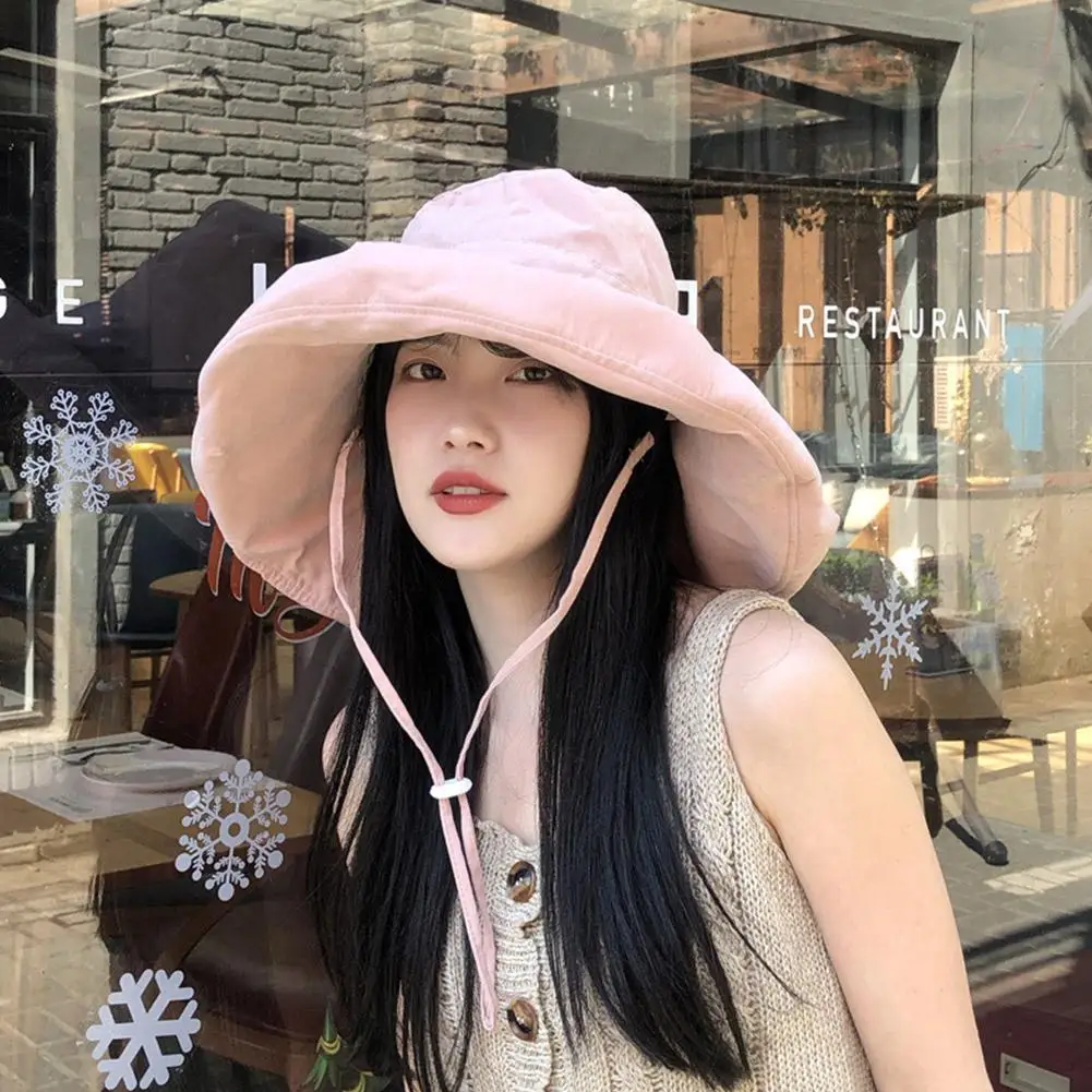 Summer Thin Sun Protection Hats For Women Ladies Korean Big Brim Fisherman Hat Sunshade Hat Summer Black Gum Sunshade Hat