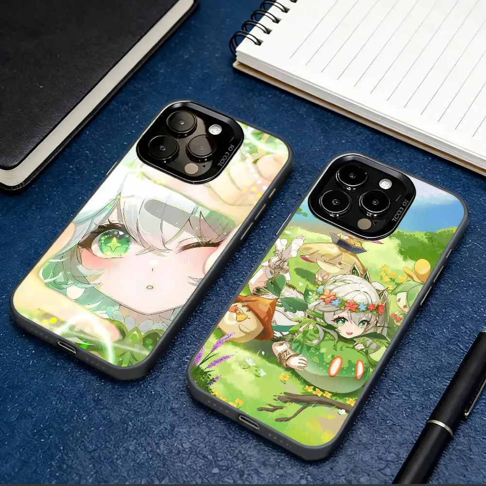 N-Nahida Genshin Phone Case For iPhone 17,16,15,14,13,12,11 Plus,Pro Max,XS,Colored Silver Plated Inside Cover