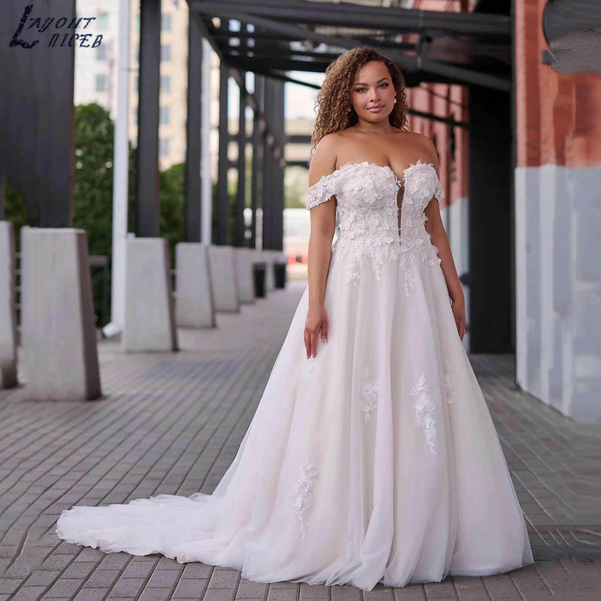 

A-line Off Shoulder Wedding Gowns 3D Flowers Sweetheart Romantic Bridal Dresses Backless Plus Size vestidos de novia Customized