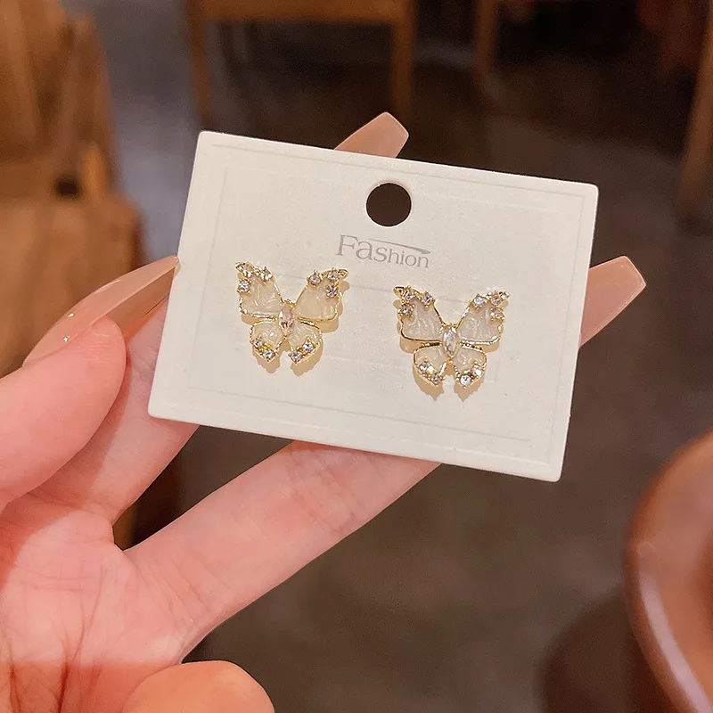 Korean Moonlight Stone Flower Butterfly Geometric Stud Earrings Women Sweet Romantic Date Jewelry Wholesale image 2