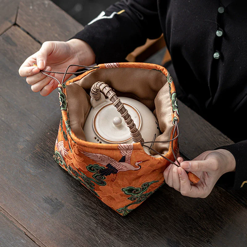 Chinese Style Tea Set Bag Teapot & Kettle Storage Bag Portable Outdoor Tea Set Bag Multi-functional Tea Accessories Bag