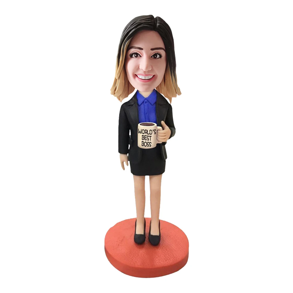 Custom Bobblehead Figurine Personalized Custom Statue For Woman Boss-World's Best Boss Business Woman Holding A Water