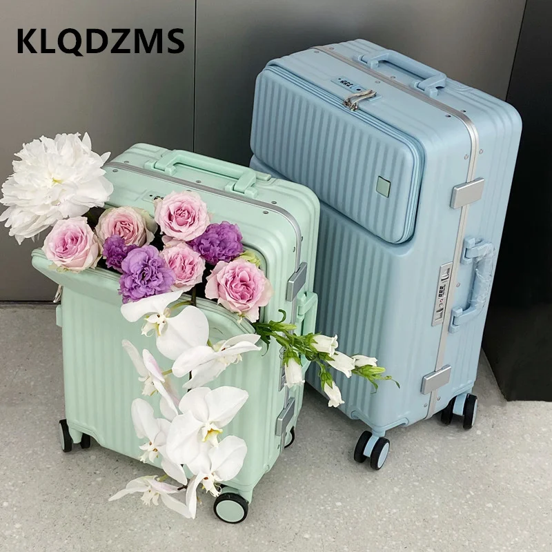 

KLQDZMS 18"20"22"24"26 Inch Handheld Travel Suitcase Front Opening Boarding Box PC Aluminum Frame Trolley Case Cabin Luggage