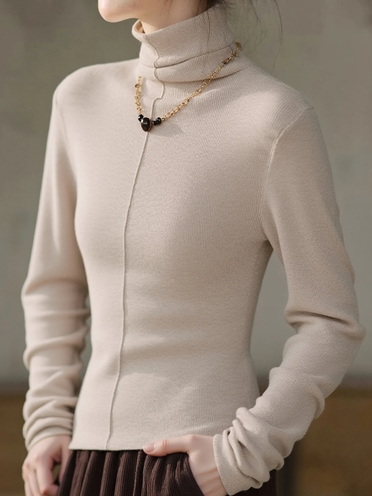 

Облегающий трикотажный лонгслив 2025 года, зимний, модный, в корейском стиле, базовый слой, для ношения под одеждой