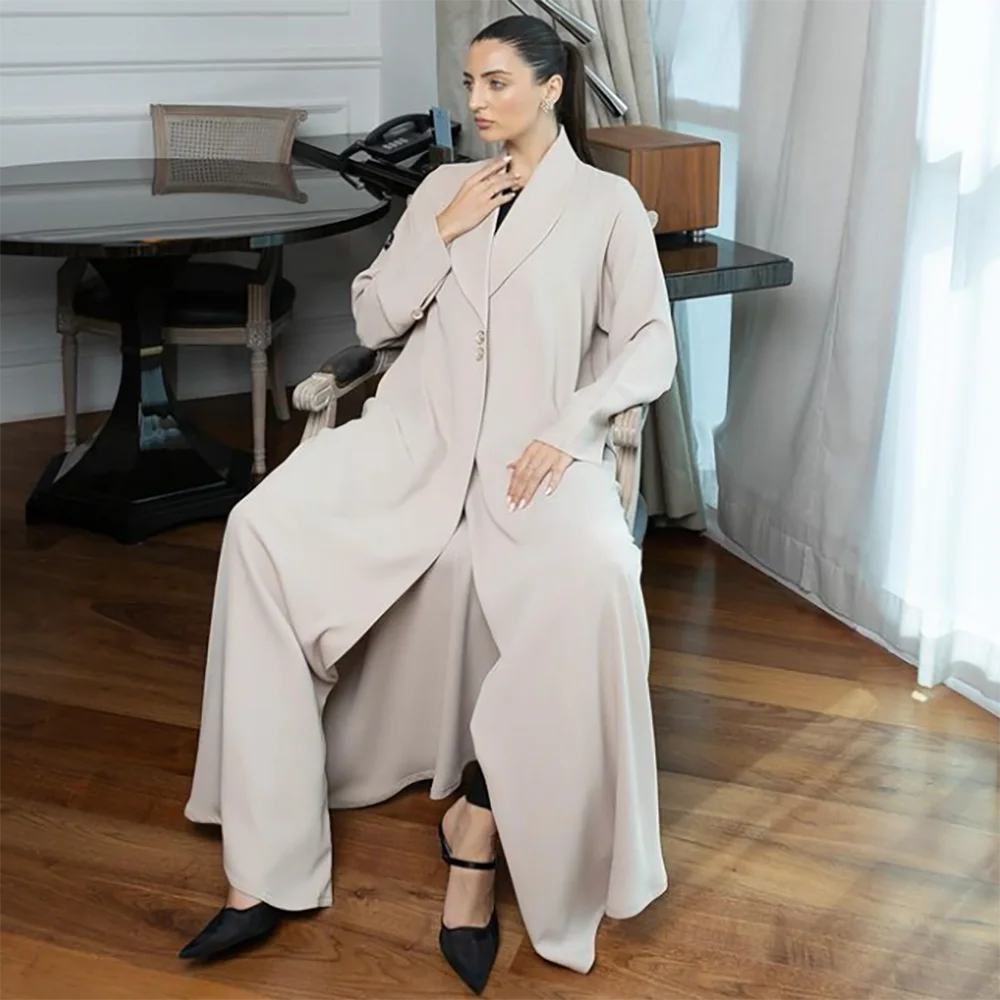 Loose Comfortable Women Long Jacket One Piece Female Daily Single Breasted Coat Formal Ankle Length Blazer Arabic Robe