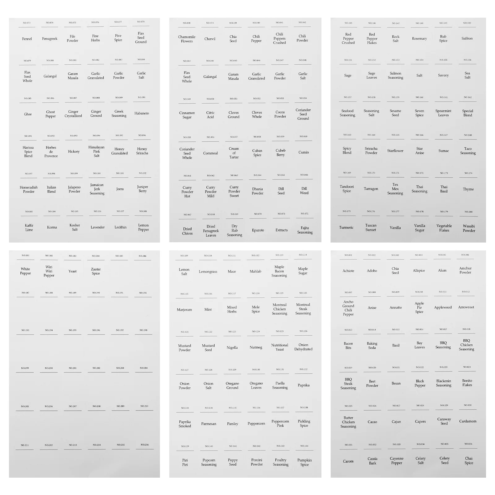 216Pcs Label Sticker Sheets Waterproof Oil Resistant Seasoning Labels for Spice Containers Kitchen Organization Classification