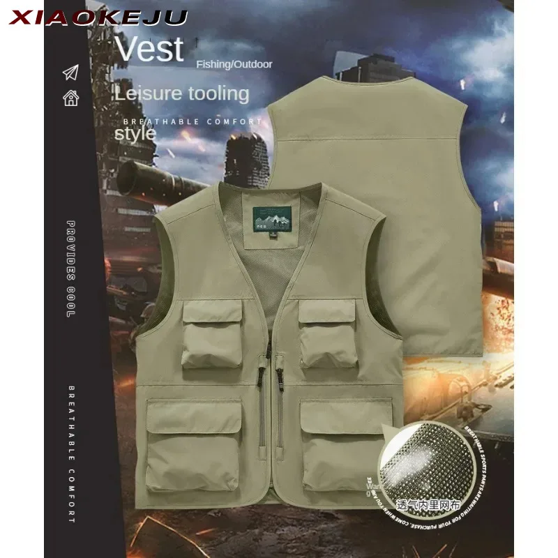 

Camping Luxury Men's Clothing Sleeveless Jacket Hunting Motorcyclist Vest Works Vests Fishing Multi-pocket Mountaineering Summer