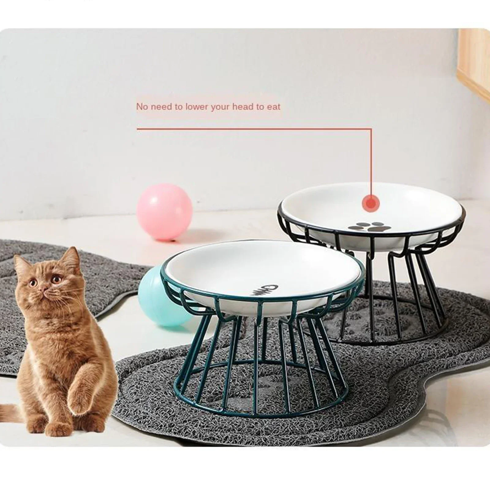 Raised Ceramic Pet Bowl, Food Water Treats for Cats and Dogs, Outdoor Feeding Supplies, Drinking Accessories, Doggie Cat Stand B