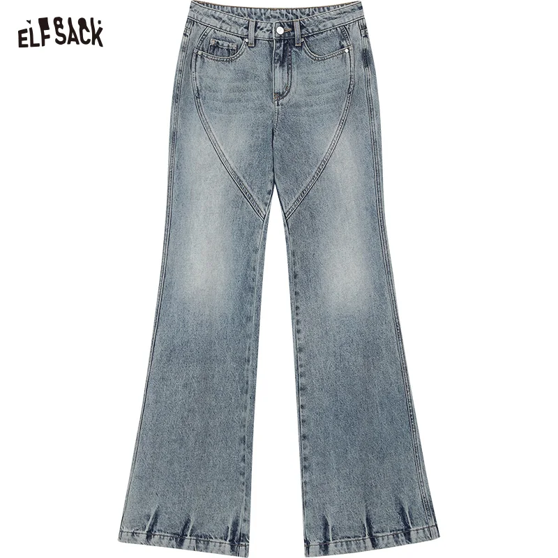 ELFSACK 2000s Korean Fashion Flared Trousers Women 2023 Winter New Designer Luxury Jeans