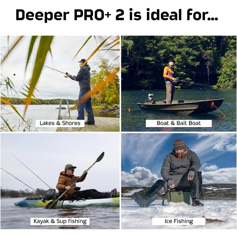 PRO+ 2 سونار - مكتشف الأسماك المحمول ومكتشف العمق لقوارب الكاياك والقوارب وصيد الأسماك على الجليد مع نظام تحديد المواقع العالمي (GPS) المدمج