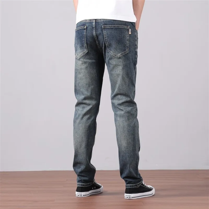 

Высококачественные винтажные синие джинсы прямого кроя для мужчин, новинка 2024 года, модный бренд, не требуют глажки, молодежные повседневные брюки.