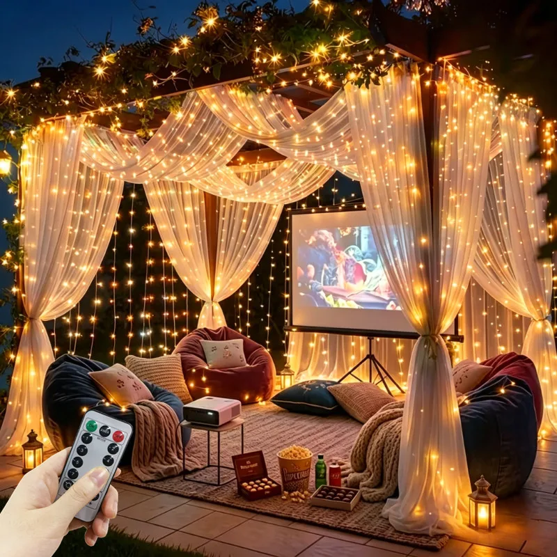 New Year Christmas Home Decoration Remote Control USB LED Curtain Light String Fairy Garland Lamps for Wedding Party Holiday