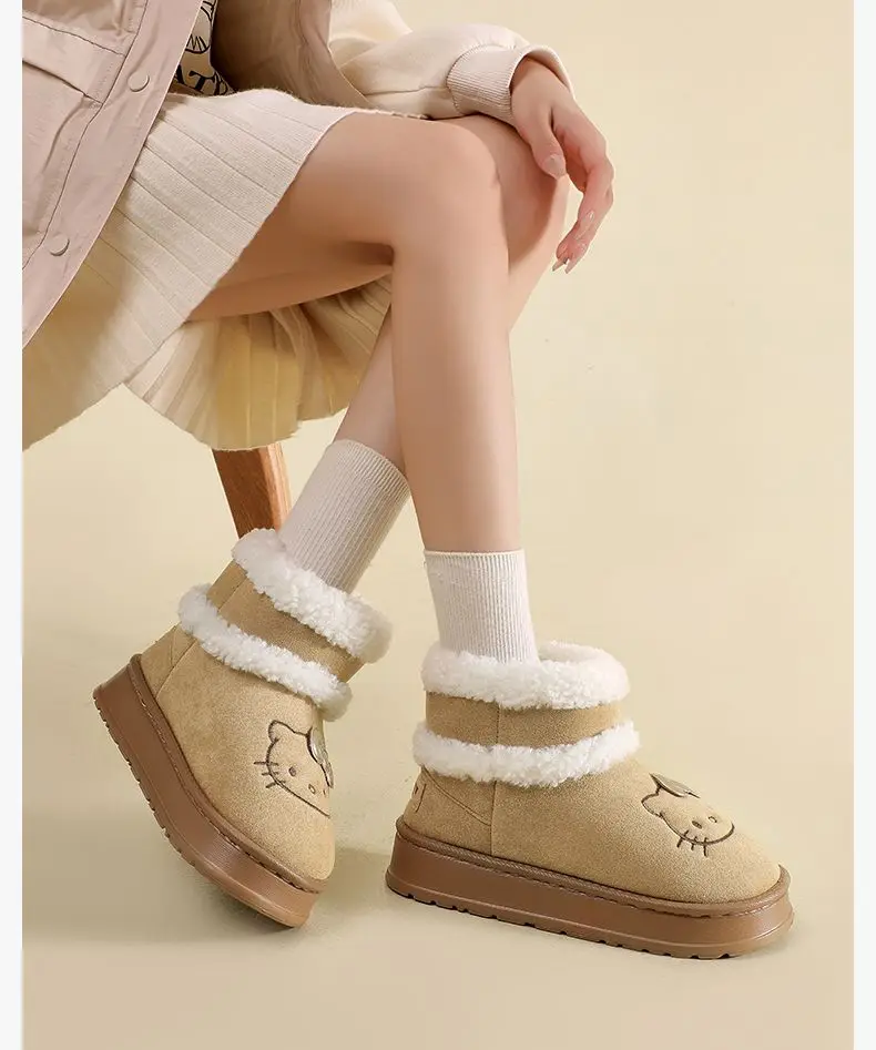 Kawaii مرحبا كيتي الثلوج الأحذية أنيمي لطيف الفتيات Y2k الثلوج الأحذية لطيف أحذية قطنية دافئة Kawaii الشتاء عدم الانزلاق قصيرة لطيف هدية