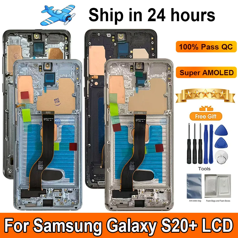 

AMOLED-экран для Samsung Galaxy S20+ (SM-G985F/DS), сенсорный дисплей в сборе с рамкой и крышкой, замена LCD