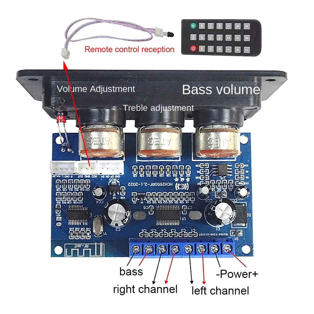 Scheda amplificatore di potenza digitale a 2.1 canali con telecomando 2x25W + 50W BT5.0 Subwoofer Scheda amplificatore in classe D DC12-20V