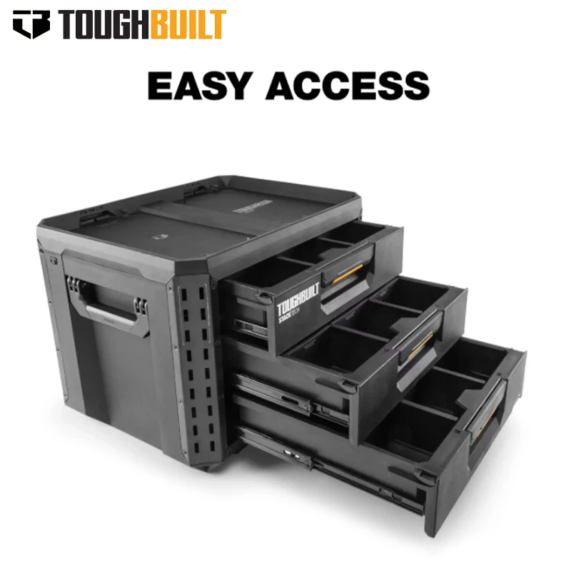 TOUGHBUILT Stackable 3-layer pull-out toolbox, large capacity tool storage box, waterproof and drop resistant TB-B1-D-70-3
