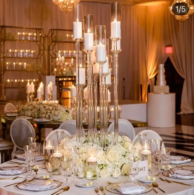 

Stylish Modern Metal 8 Head Gold Candlestick 39 Inch High Rhombus Home Party Decor