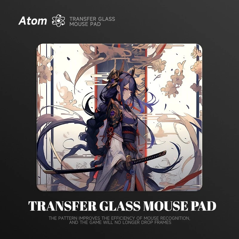 

ATOM Anime Games Tempered Glass Mouse Pad Laser Engraving Process Support Customized Pattern FPS Gaming Mouse Pad Desk Mat Gift
