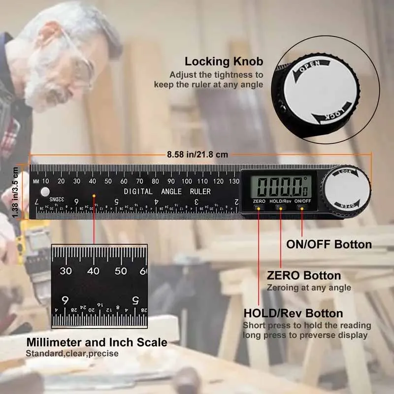 1 PC 2 in 1 bilancia digitale per rilevatore di angoli adatta per strumenti di misurazione della lavorazione del legno strumenti multifunzione ad