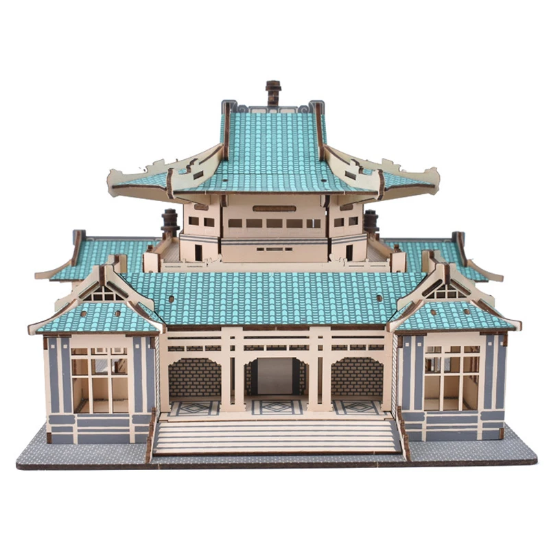 Peking Wuhan University Library 3D Wooden Puzzle World Famous College MIT Building Model Jigsaw Toy For Children Tsinghua Campus