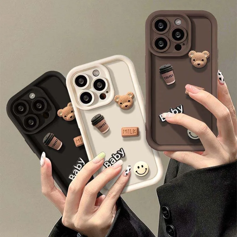 3D Cute Bear Anti Fall Back Cover for iPhone 7 8 Plus X XR XS Max Protective Cover for iPhone 11 12 13 14 Plus 15 Pro Max Capa