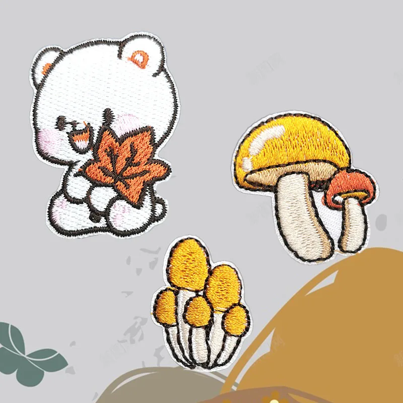 Cute Mushroom Bear  Patches For Clothing Kids Iron-on Transfers For Clothing Scratch Patch DIY Sewing Applique Toppe Vestiti
