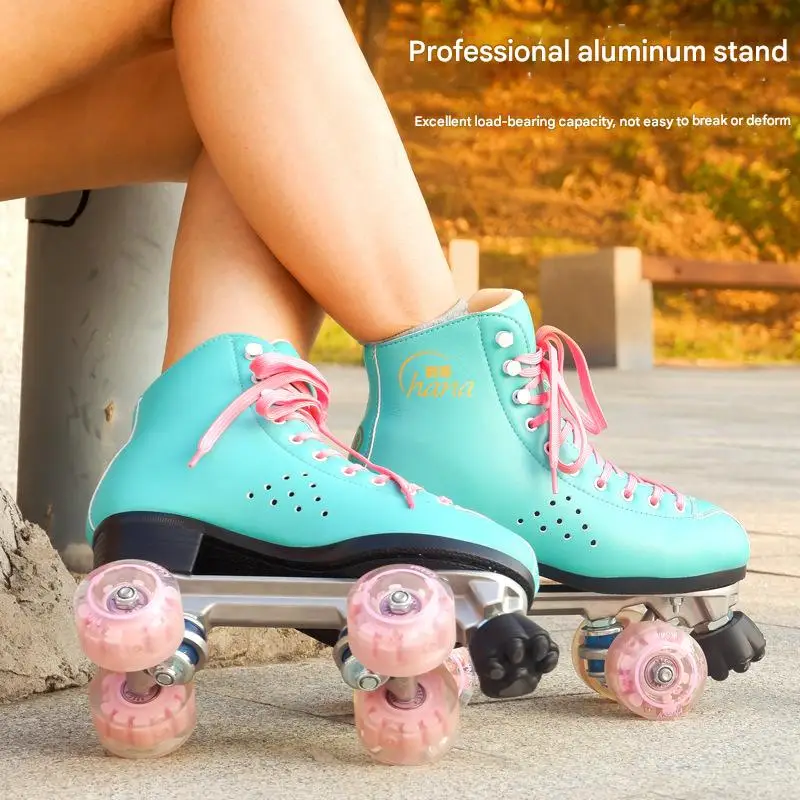 New Double Row Roller Skate Shoes 4 Wheels Skates For Women Girls Beginner Outdoor Skating Sport Training Quad Sneakers Gifts