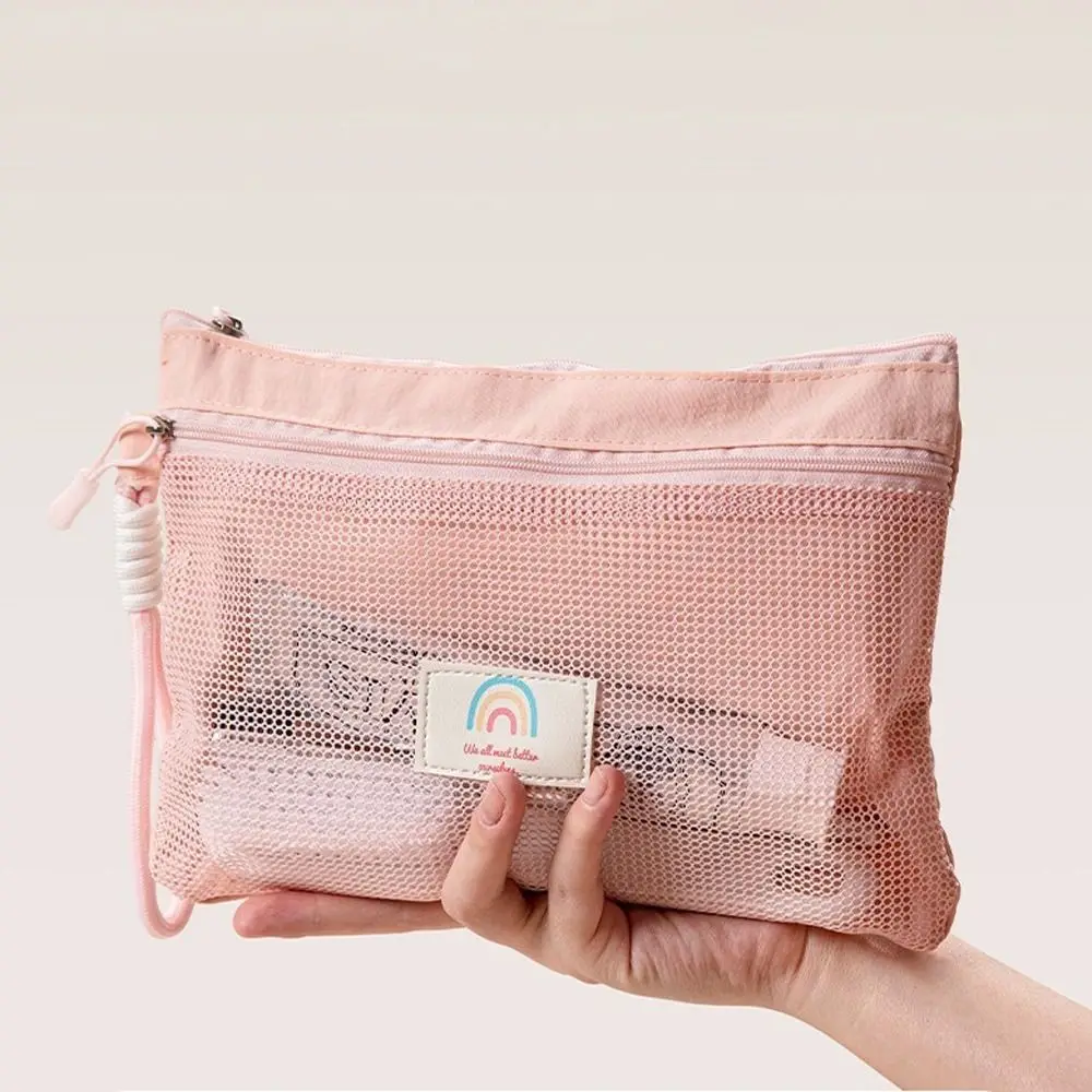 Multi-functional Grid Mesh Makeup Bag Double Zipper Large Capacity Coin Purse Sundries Organizer for Women Girls