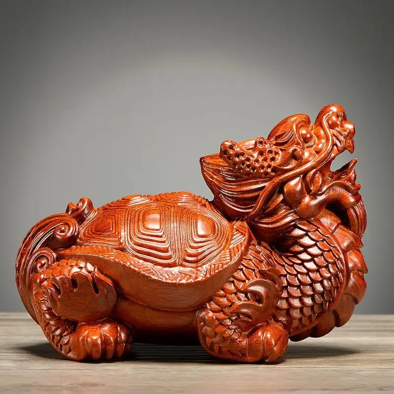 MOYU Black Sandalwood Carving Dragon Turtle Mahogany Carving Artifact Solid Wood Leading Turtle Basalt Home Decoration Ornaments