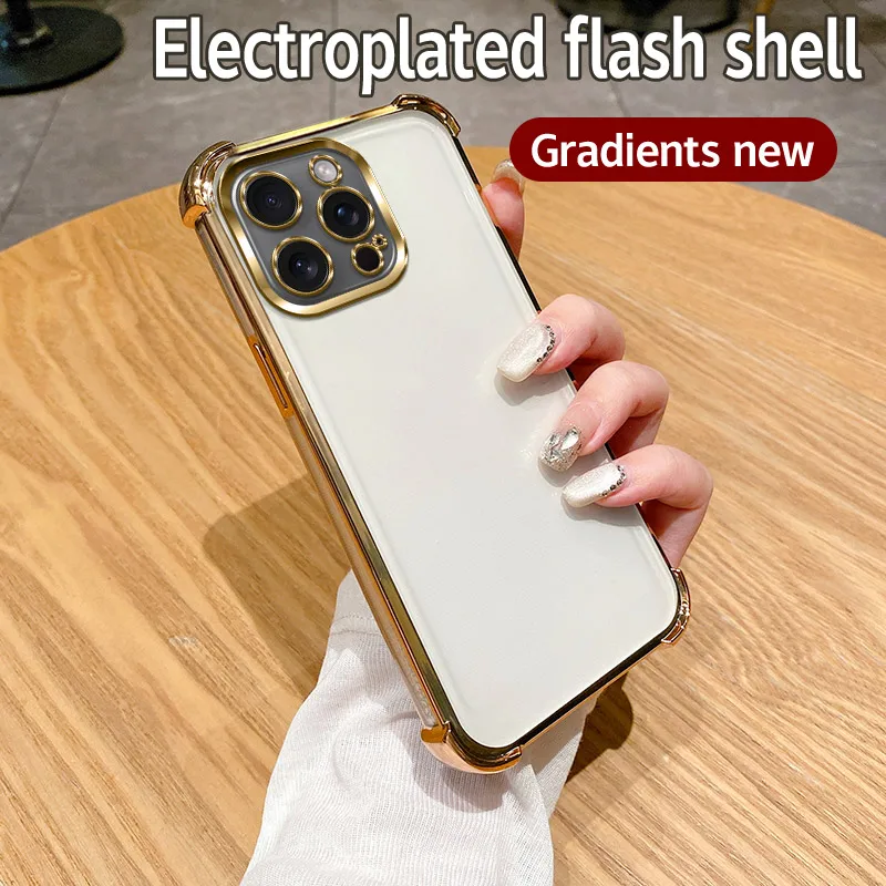 Funda transparente galvanizada de lujo para iPhone, cubierta trasera chapada suave, protección de Airbag para iPhone 16, 15, 14 Plus, 13, 12, 11 Pro Max