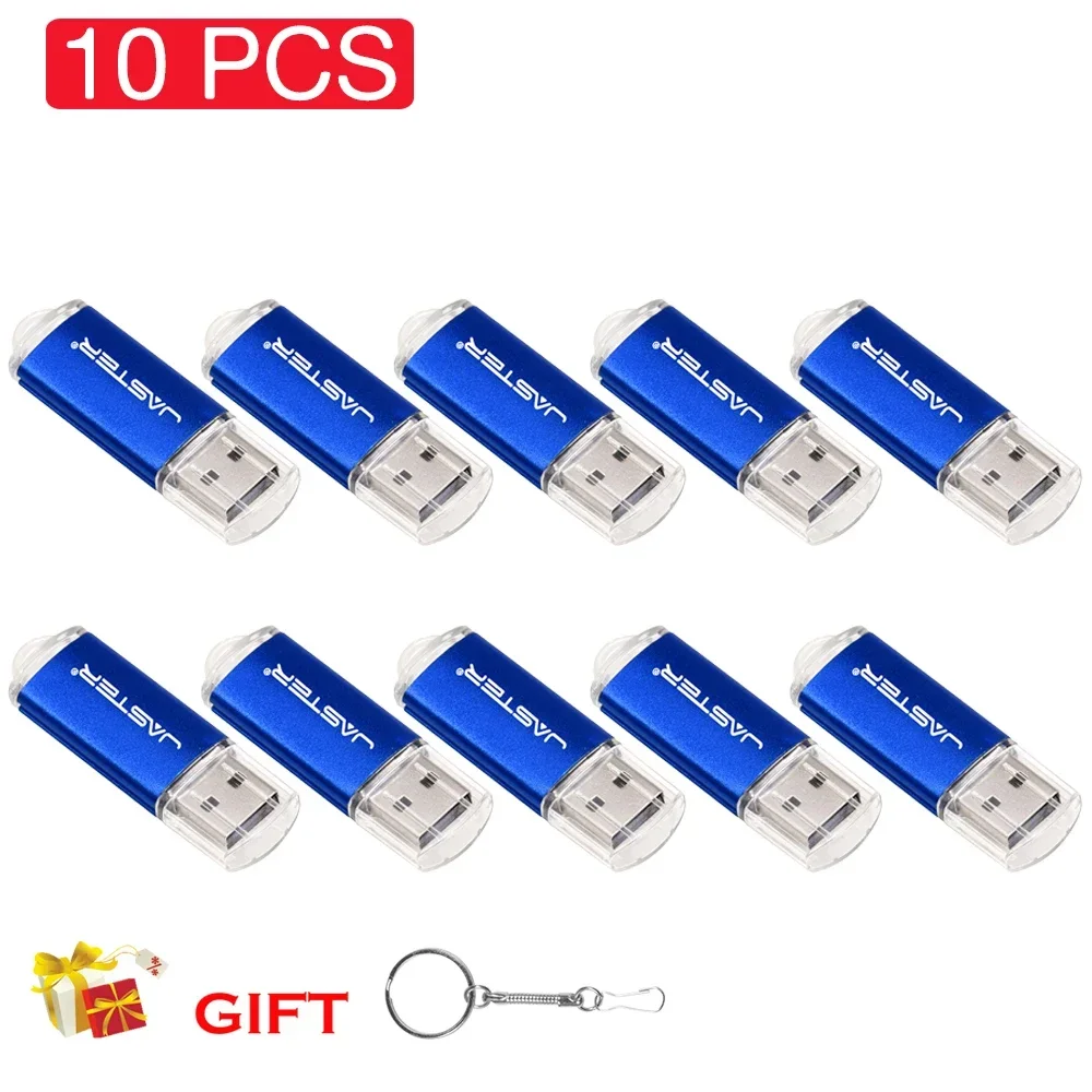 JASTER 10 PCS LOT USB Flash Drive 128GB Free Key Chain Memory Stick 64GB Creative Gift Pen Drive 32GB Black USB Stick 16GB Blue