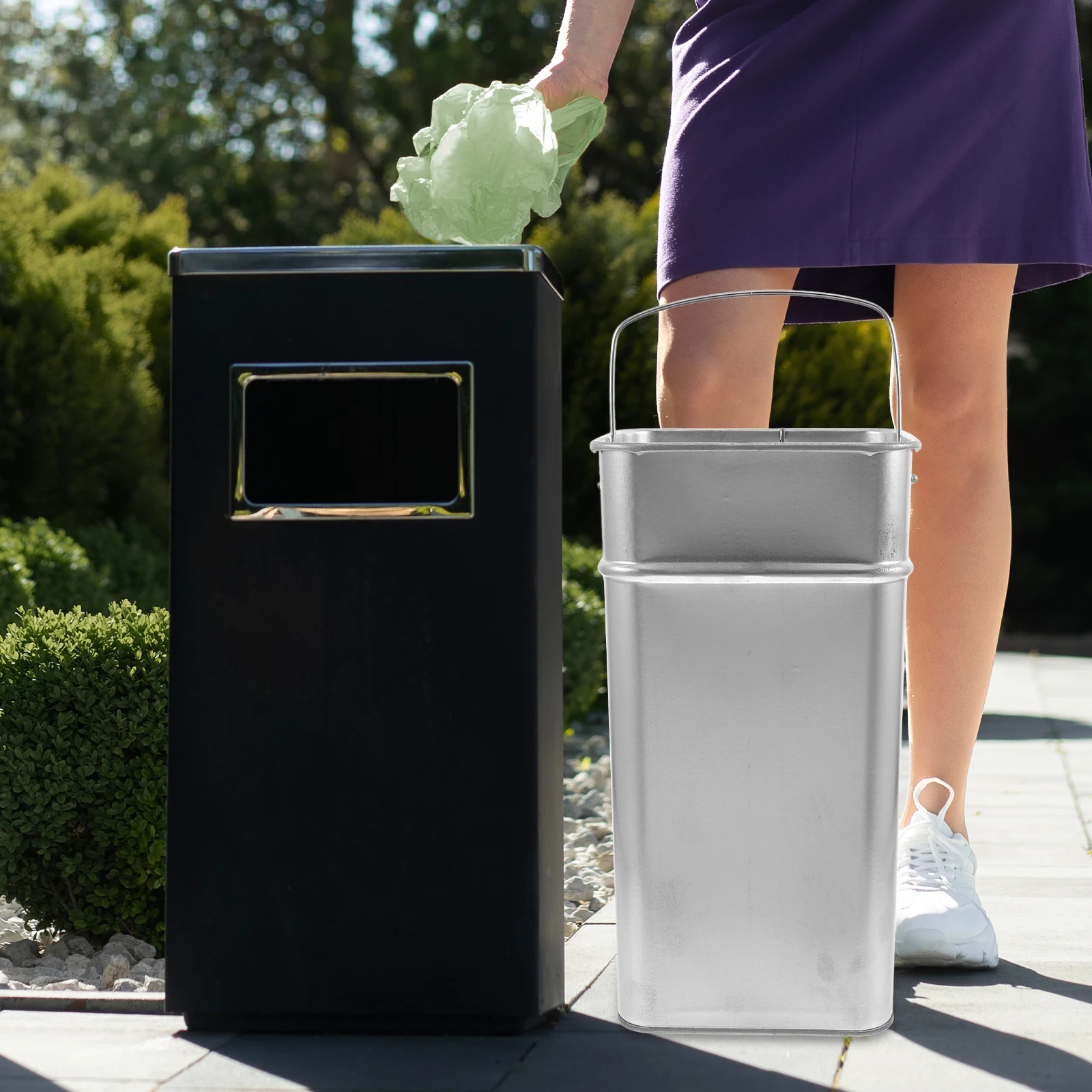 

Galvanized Sheet Garbage Bucket Large Capacity Rust Proof Portable Metal Trash Bin For Home Outdoor Bathroom Thickened