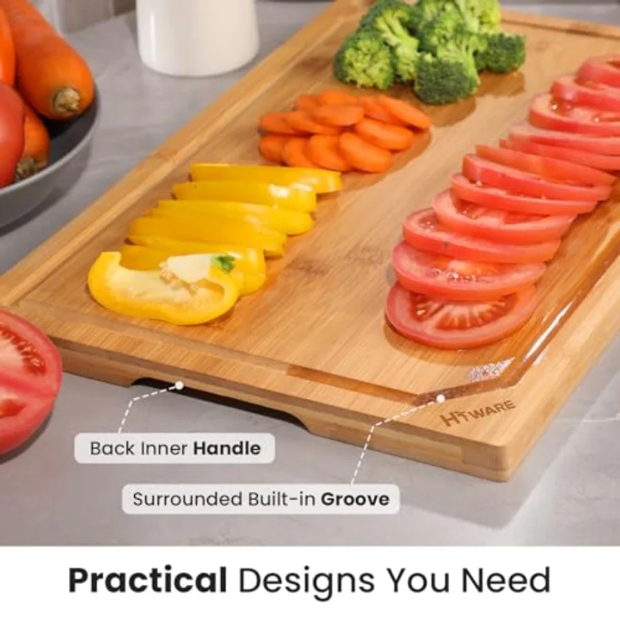 Kitchen cutting board: extra large bamboo, organic, pre-oiled, 18 x 12, natural color, heavy duty with juice groove view 5