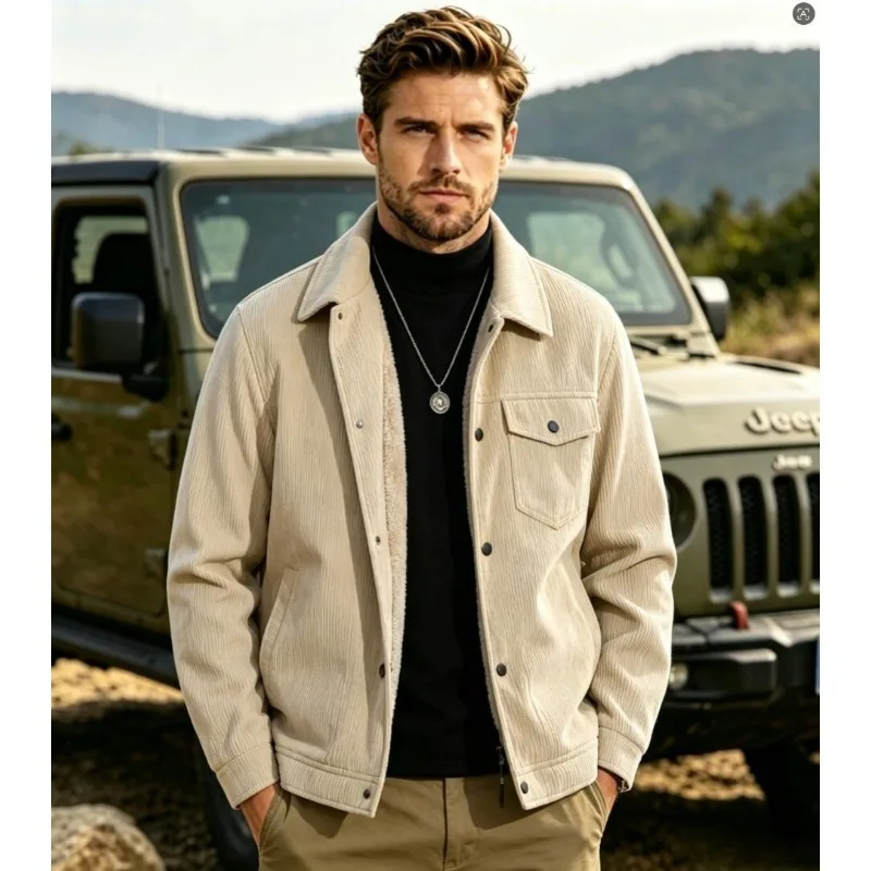 

New Fashion Men Corduroy Fleece Warm Jackets Quality Man Casual Winter Down Jackets Male Trendy Vintage Cargo Coats Size 5XL
