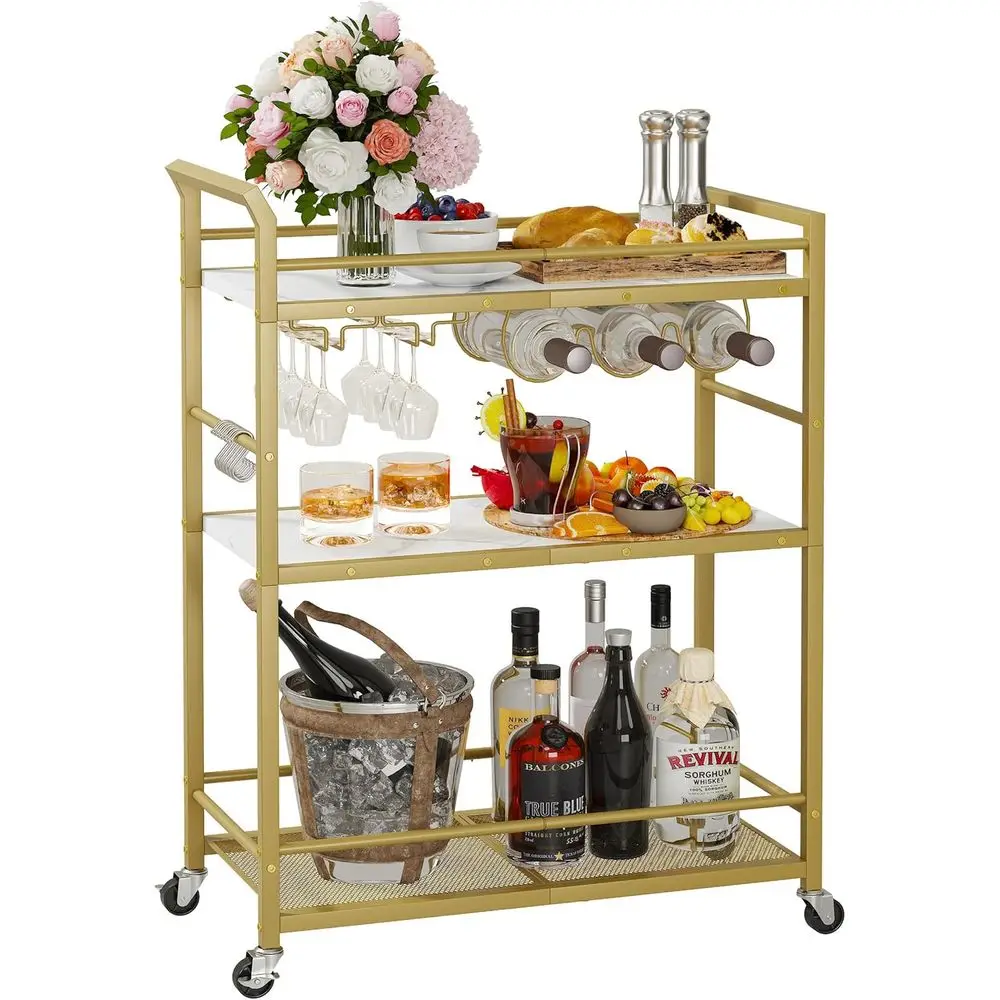 

3 Tier Bar Cart, Small Beverage Cart, Mini Bar Cart with Wine Rack, Home Bar Serving Cart with Wheels for Kitchen Dining Living