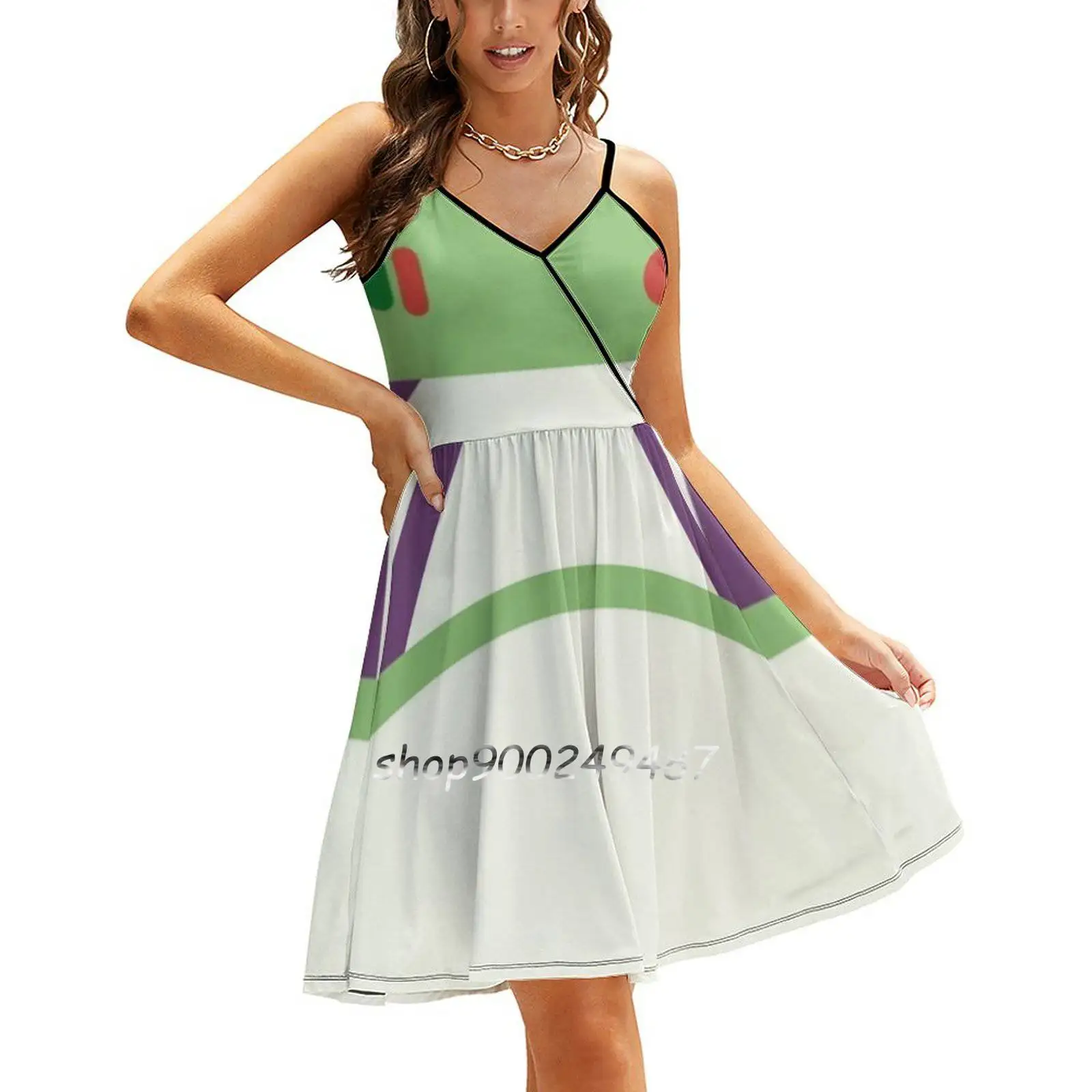 Unendlichkeit Und Ihre Mutter Süße Elegante Kleid Frauen Koreanische Kawaii Platz Kragen Kleid Buzz Lightyear Gebunden Einfache Minimal