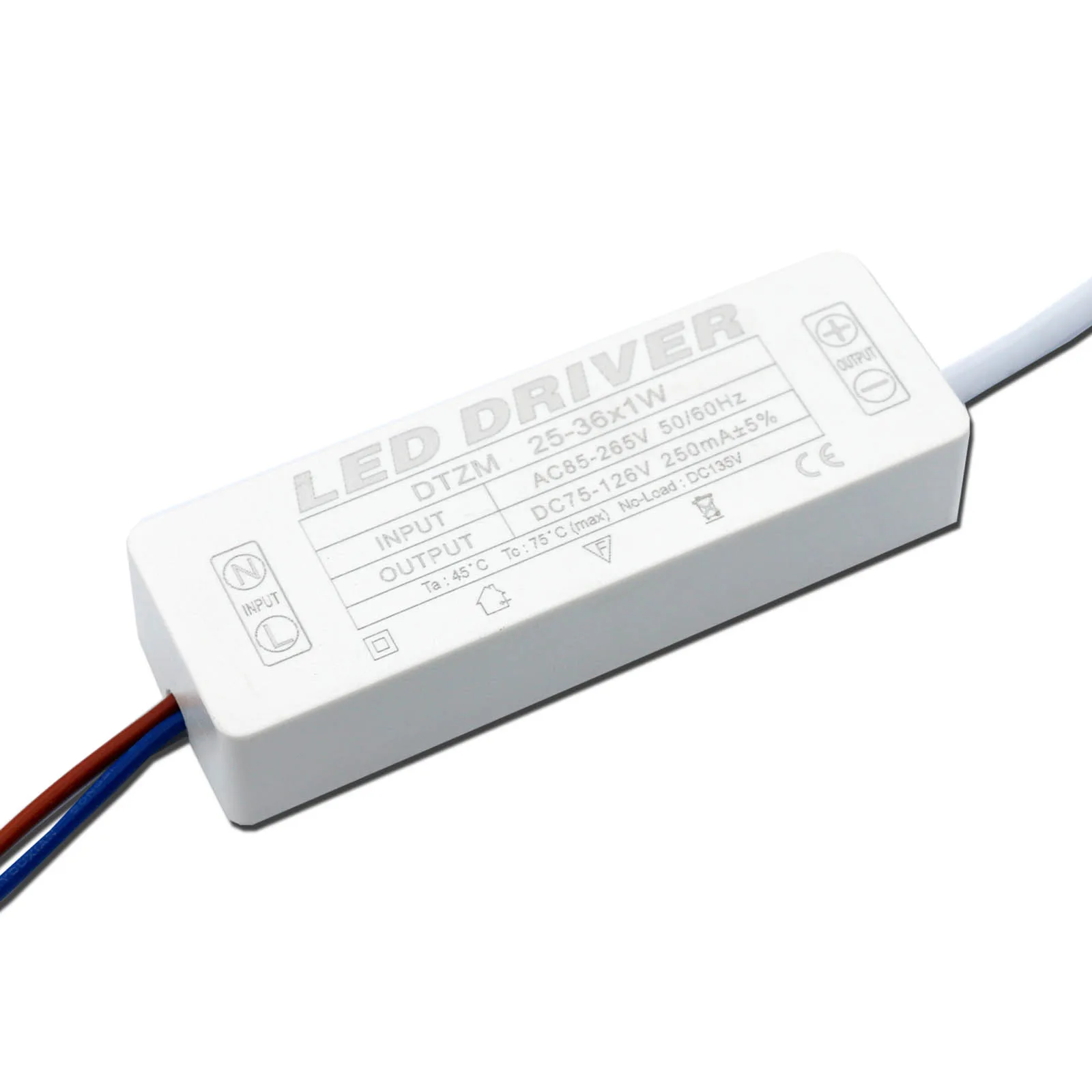 LED Power Supply Driver 25W 36W 250mA Lighting Transformers Output DC75-135V For LED Power Light Panel Light Tube Light DIY