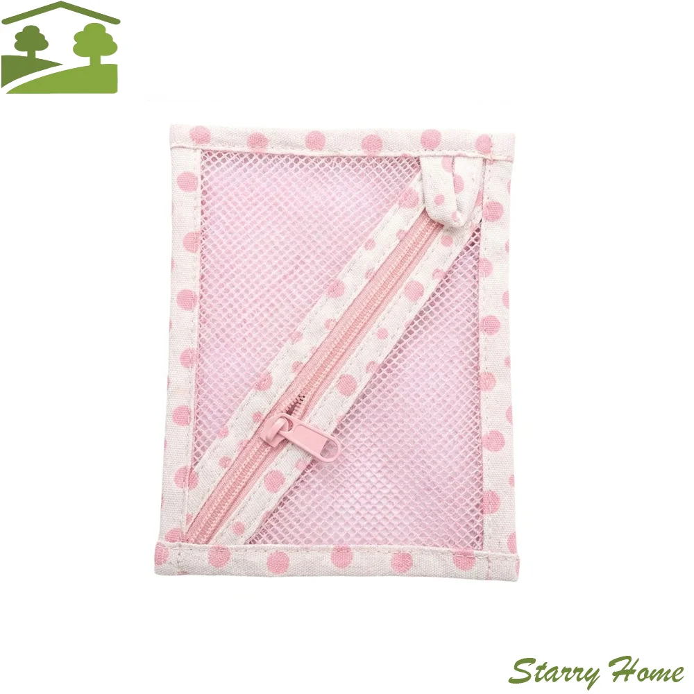 Korean Style Dot Grid Storage Bag Wide Opening Large Capacity Mesh Makeup Bag Zipper Closure Washable Charger Organizer