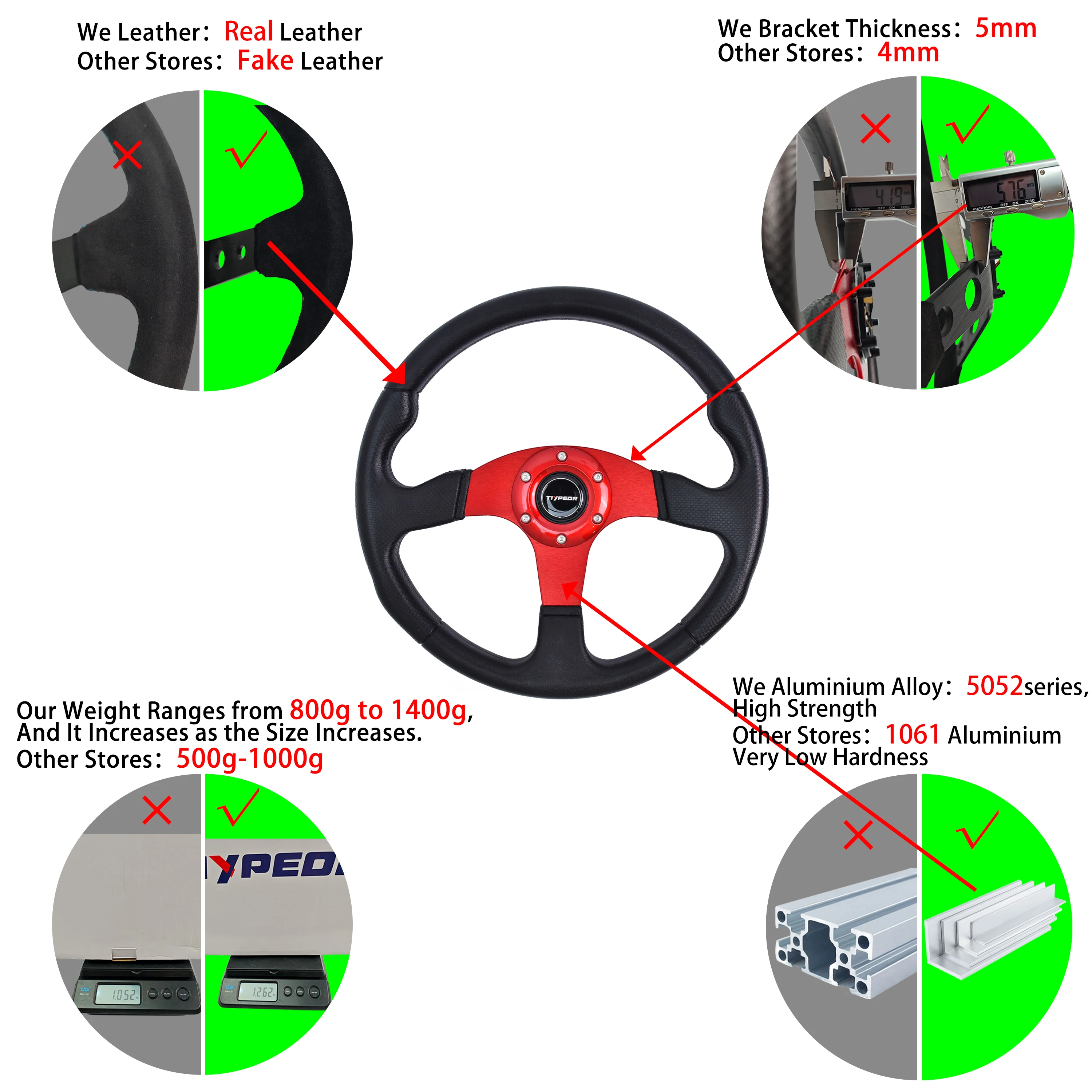 TIYPEOR 14 Inch PU Plastic Material Steering Wheel for Gaming Dirt Bikes 350mm Diameter