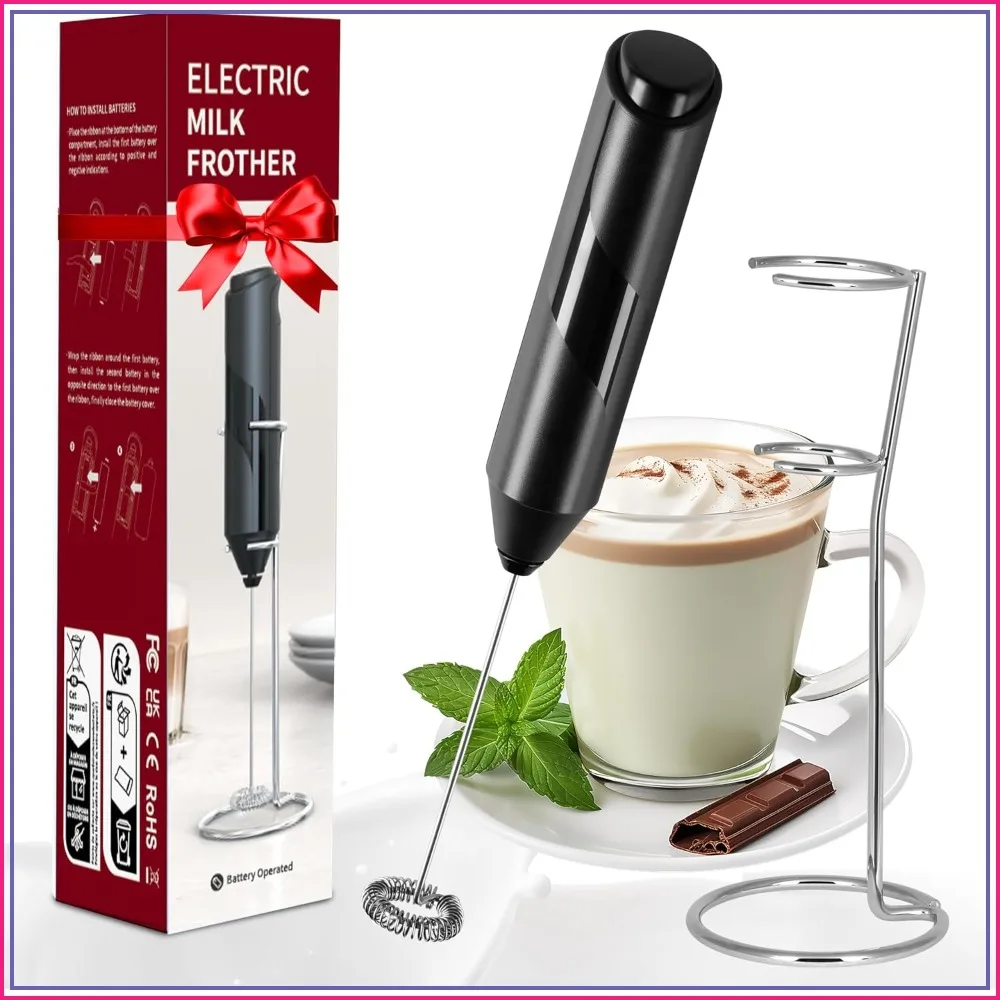 Handlicher Milchaufschäumer, Batteriebetriebener Schneebesen mit Ständer für Kaffee, Latte, Cappuccino, Matcha
